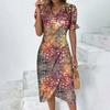 TIFICY Damenmode Sommer Frühling Blumenmuster Druck Kurzarm V-Ausschnitt Hohe Taille Freizeitkleider