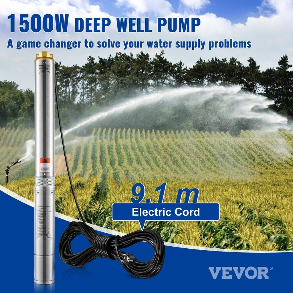 Deep Well Submersible Pump Stainless Steel Water Pump 1500W 9.8 m³/h 108 m