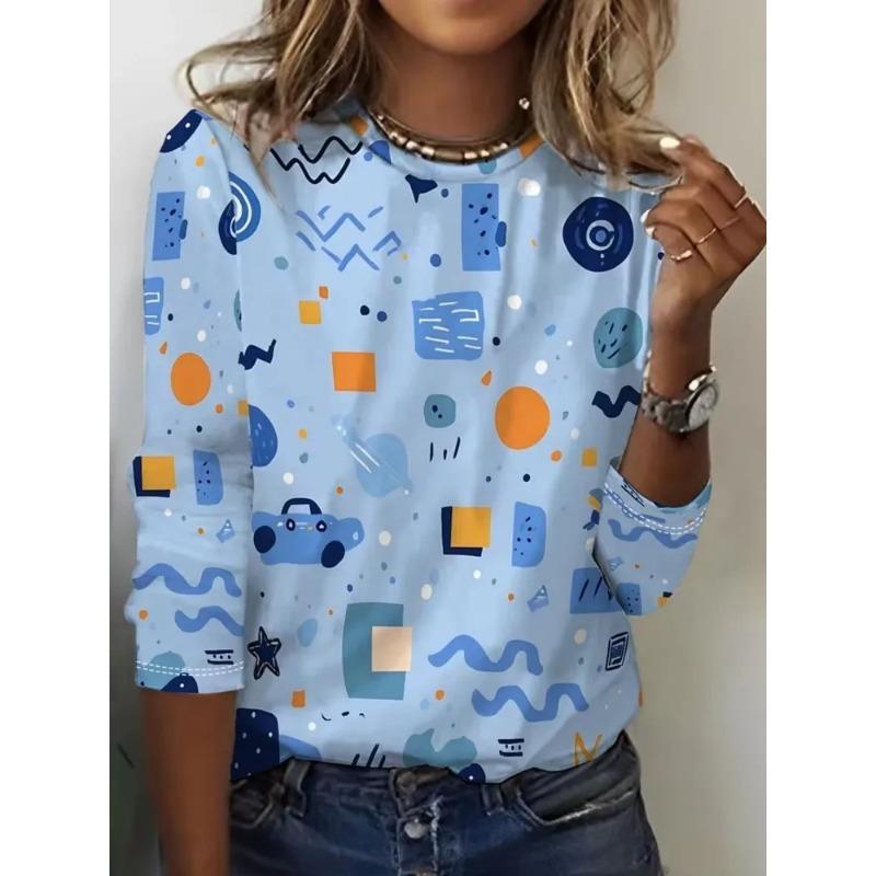 Autumn Women's 3D Geometric Print Crew Neck Long Sleeve T-Shirt