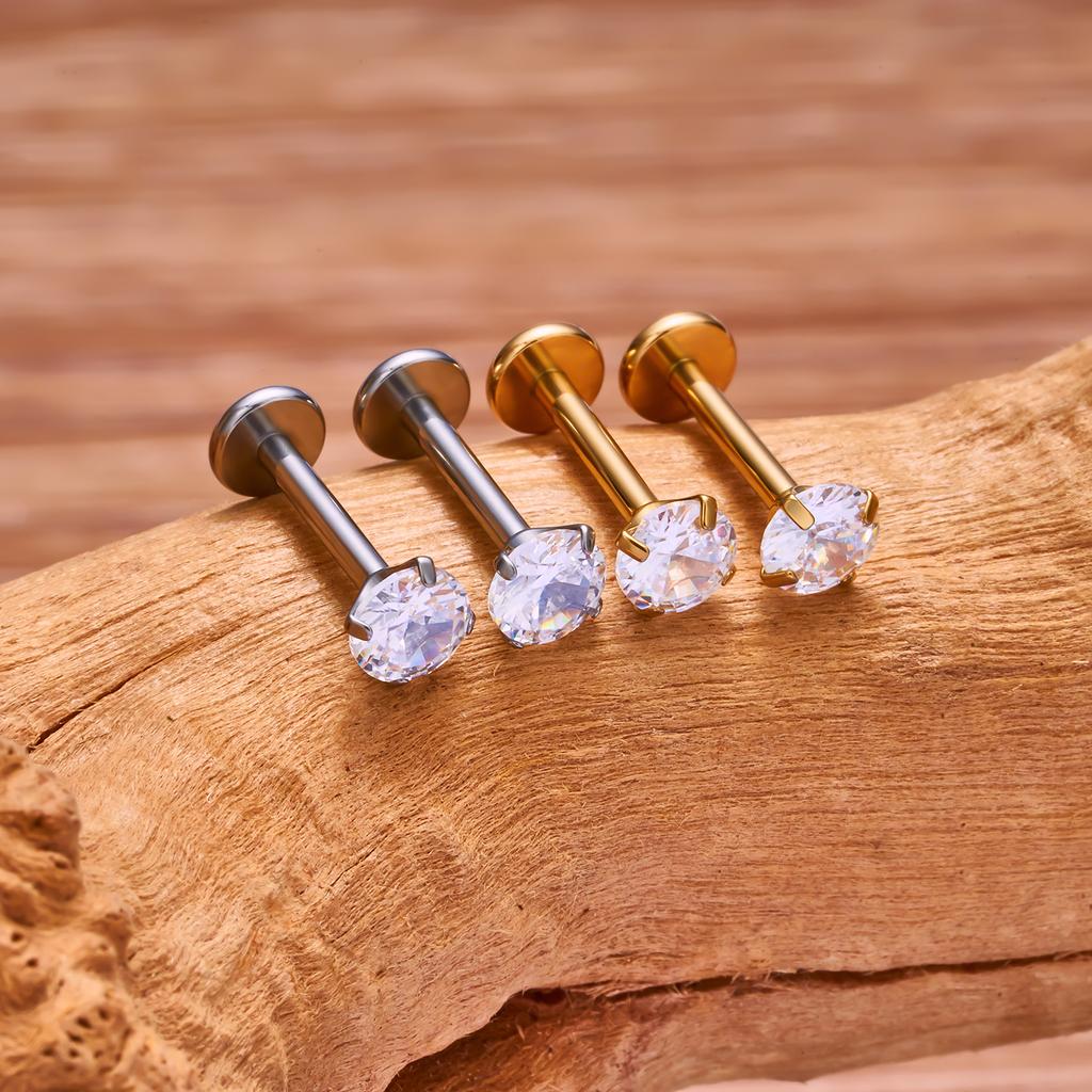 2pcs Titanium 16g Lip Labret Piercing Crystal Ball Monroe Lip Stud Helix Conch Tragus Cartilage Earrings 2/3/4mm CZ Body Jewelry