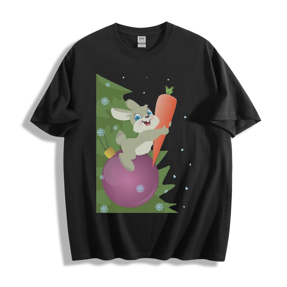 

Christmas Cartoon Bunny with Carrot Graphic T-Shirt 4XL