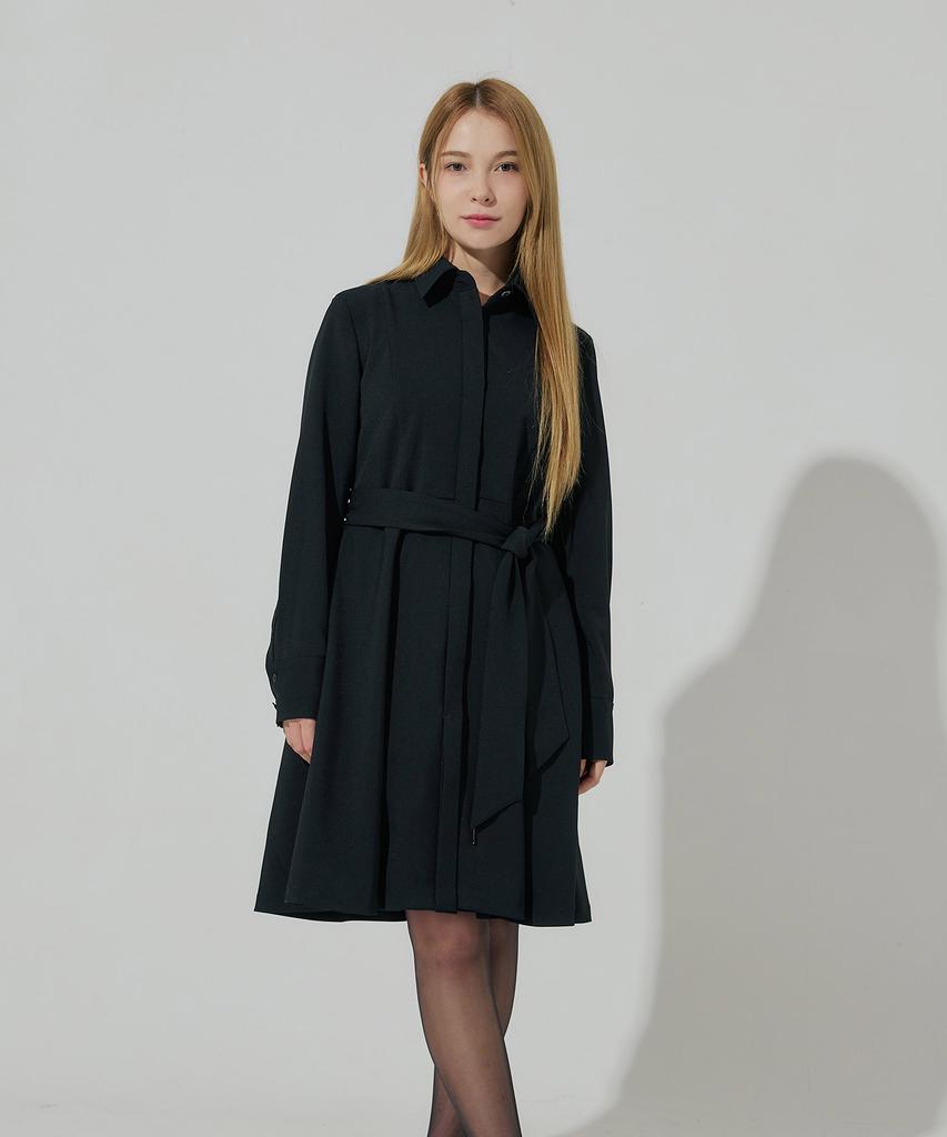 Belrma Hidden Button Belted Shirt Dress