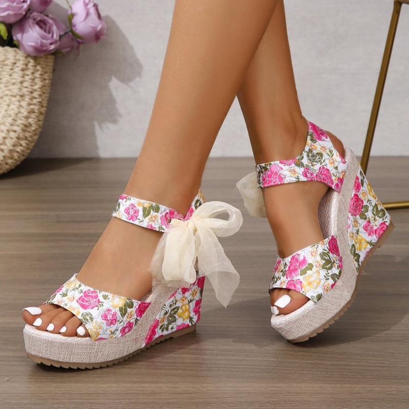 Plus Size 2026 Fashion Open Toe Women's Sandals Summer Printing Round Toe Platform Wedges Sandals for Daily Casual Dress Shoes