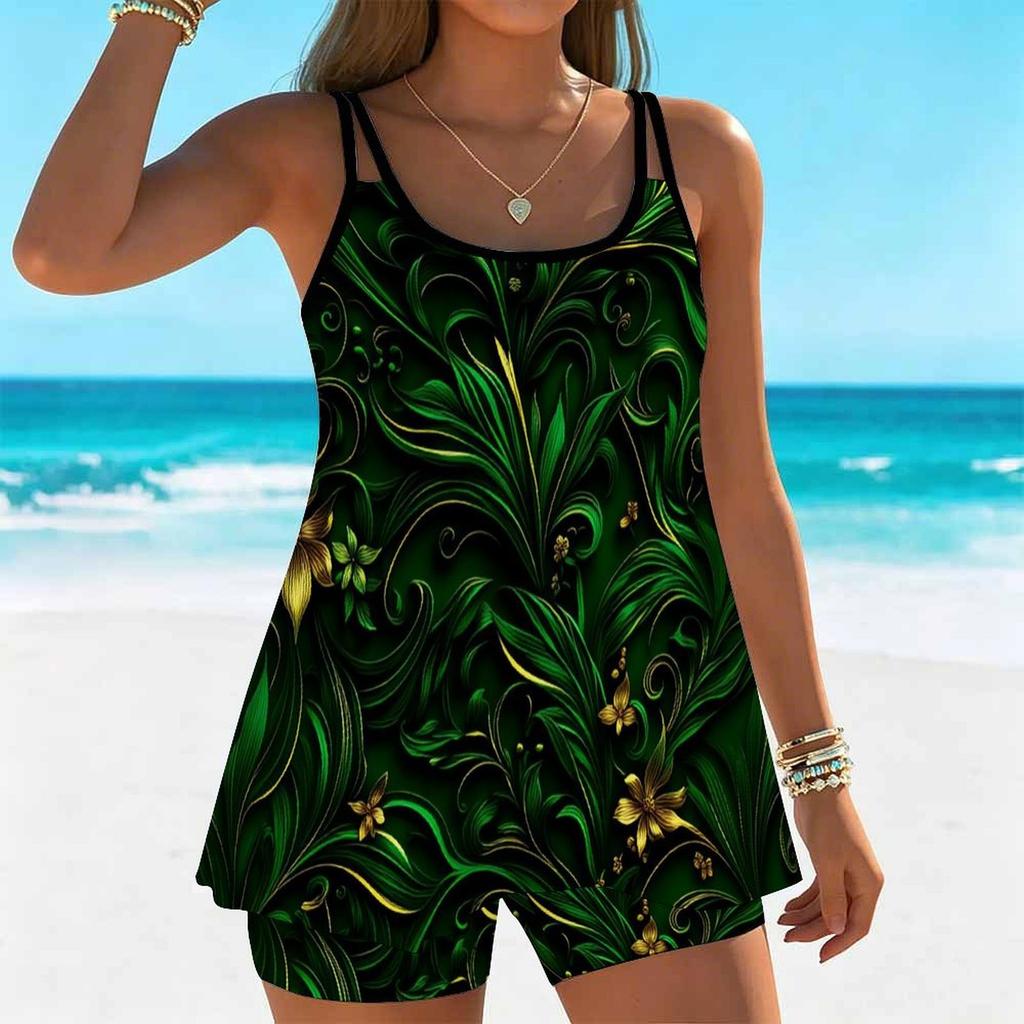 Women's Swimwear Tankini 2 Piece Swimsuit Tie Dye Crack Pattern Vacation Bathing Suits