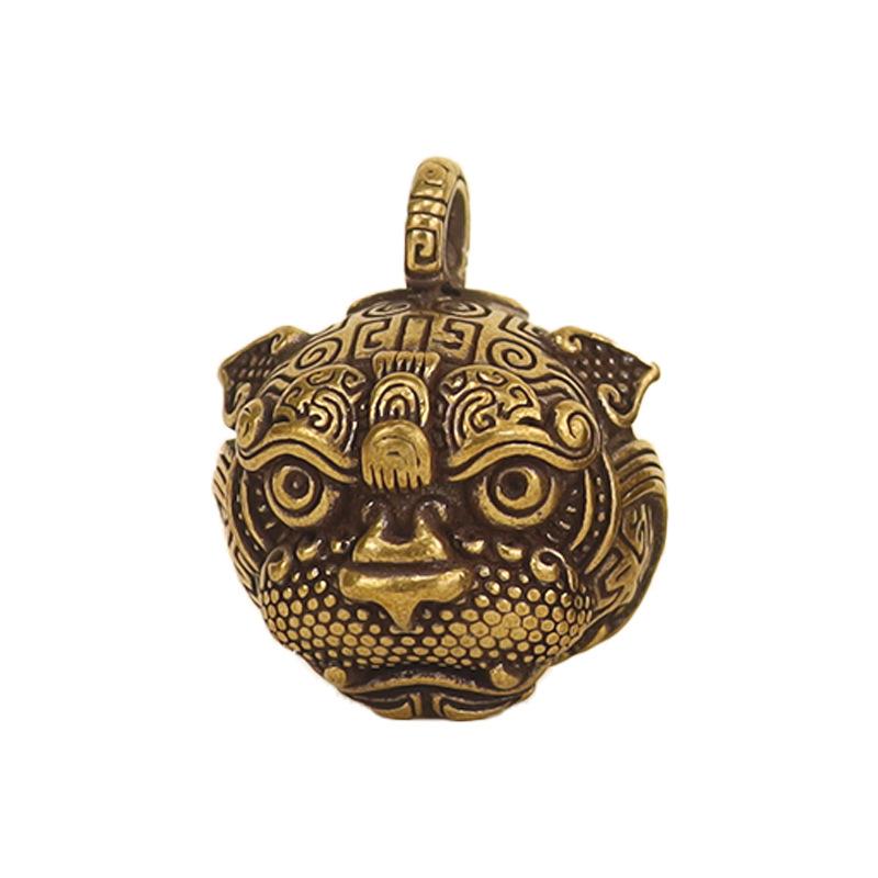 Tiger Head Bell China-Chic Keychain Hanging Ornament Brass Vintage Pendant Feng Shui Car Hanging Decoration