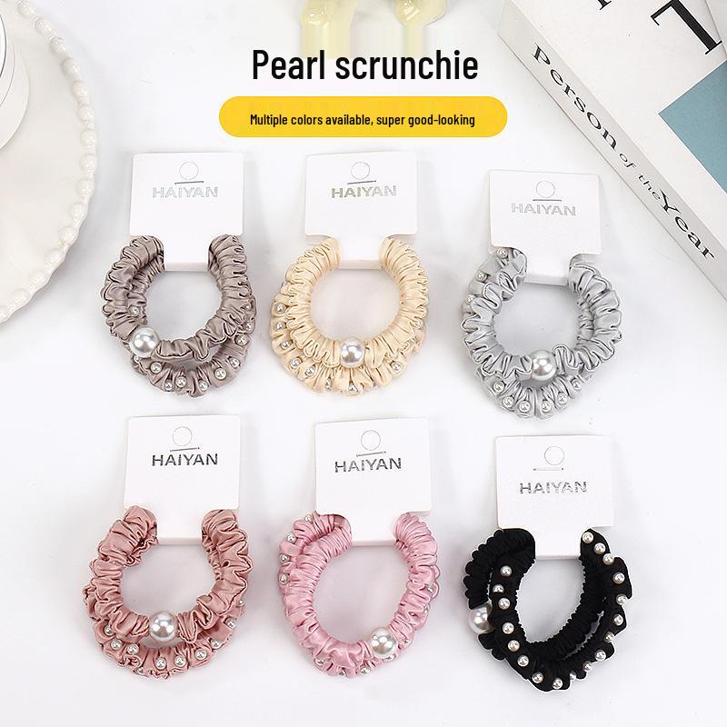 Exquisite Pearl Scrunchie: Durable, High-Elastic Hair Tie for Women’s Ponytails