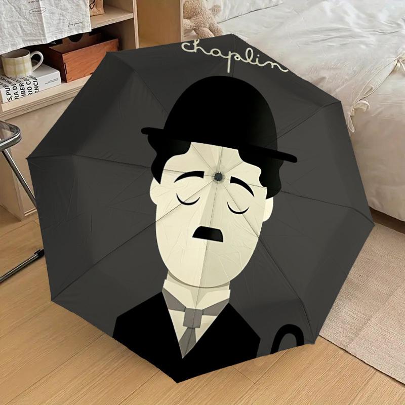 

1pc Chaplin Icon Automatic Folding Umbrella, Portable Collapsible Design, Casual Outdoor Accessory L1127107