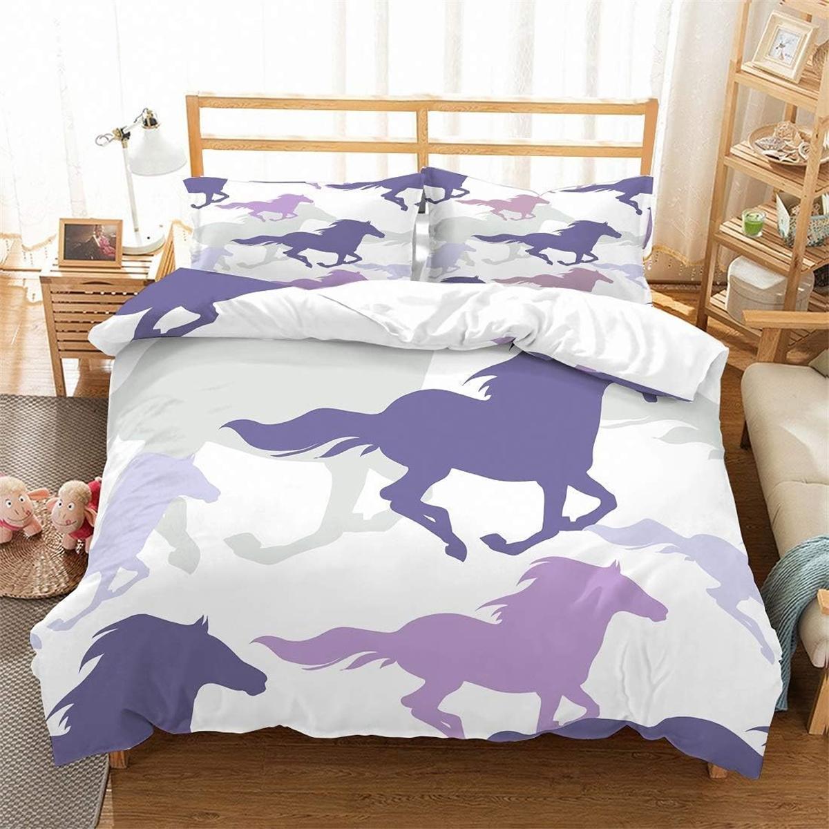 3D Print Horse Quilt Cover Bedding Sets, Animal Horse Print Microfibre Duvet Cover Set with Pillowcases 50*75cm,for Boys Girls 135x200cm