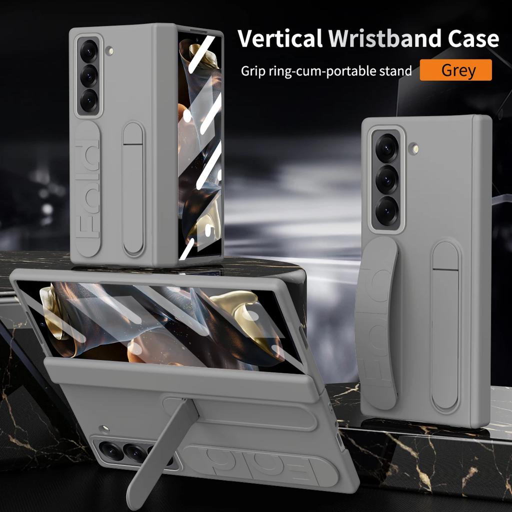 Orginal Matte Skin Feelwith S Pen Stand Phone Case for Samsung Galaxy Z Fold 7 6 5 4 3 Wristband Holder Hinge Slot Protect Cover
