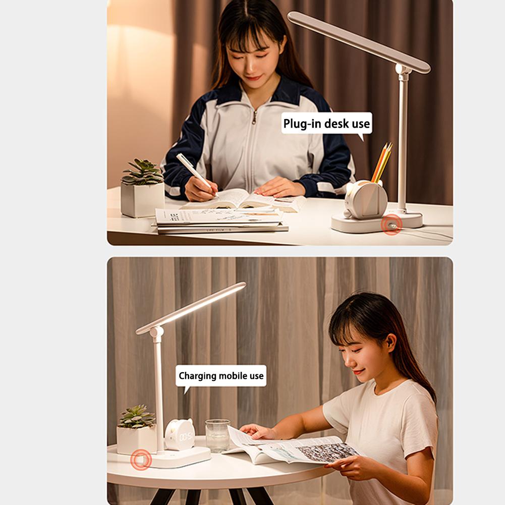 USB Wiederaufladbare Schreibtischlampe LED Mit Handyhalterung Uhr Touch-Steuerung Augenschutz Tischlampe Licht Zum Buchen Lesen 5400mAh