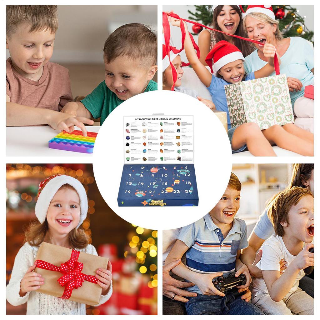 Crystal Christmas Countdown Calendar 24 Days Christmas Countdown Calendar Natural Crystal Gemstones Collection Box for Girls