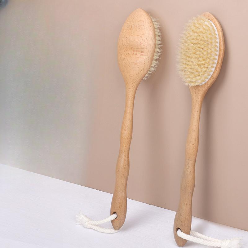 Bathroom Bath Brush Bath and Back Rub Solid Wood Brush Bath Brush Long Handle Pig Hair Brush