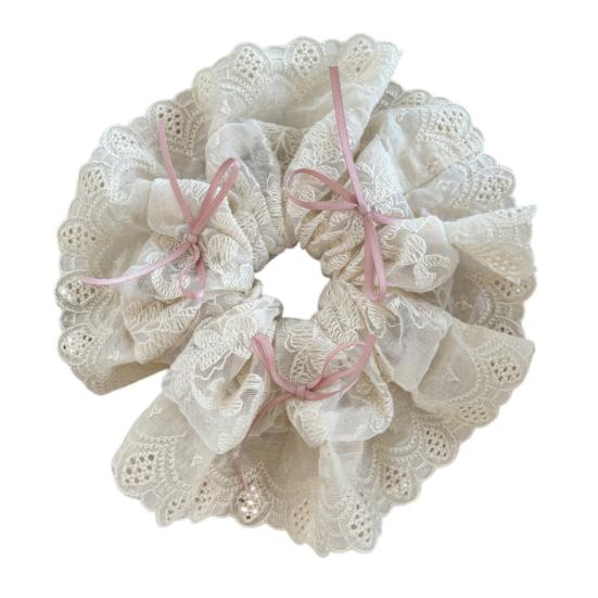Hair Tie Embroidery Lace Fabric Bowknot Decor Hair Scrunchie High Elasticity No Damage