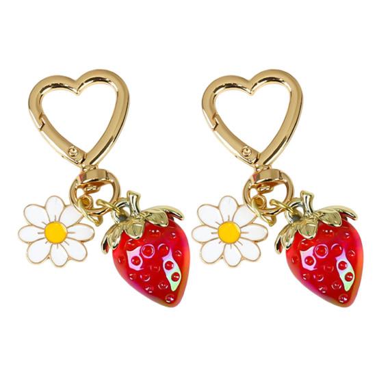 

2 шт. акриловый брелок в виде цветка клубники, прочный портативный металлический брелок в виде сердца любви, держатель для сумки, рюкзака, подвесное украшение, подвеска красный