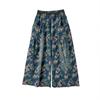 Plus Size Thin Vintage Floral High Waist Casual Loose Women Summer Jeans Denim Wide Leg Pants