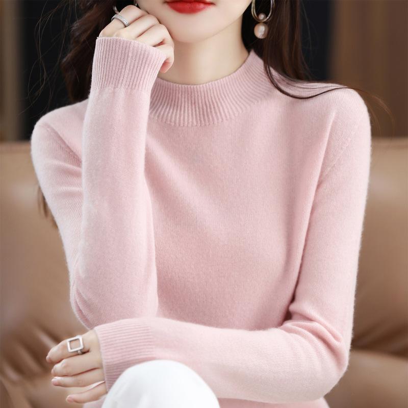 

Semi-turtleneck Wool Sweater Women s Autumn and Winter Simple and Versatile Loose Pullover Bottoming Shirt S