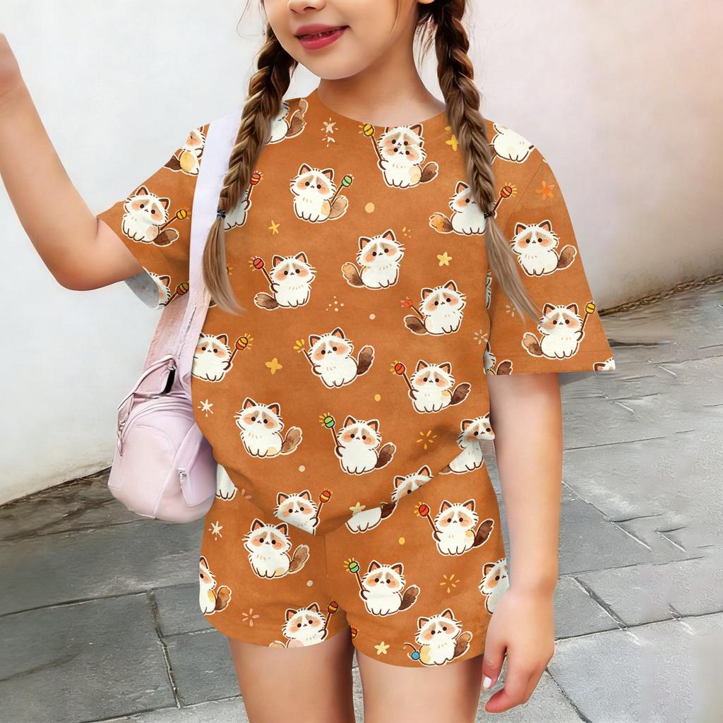 Kids Casual Short Sleeve Top and Shorts Set Animal Print Lightweight Breathable Soft Fabric Comfortable Fit Summer Outfit for Boys and Girls