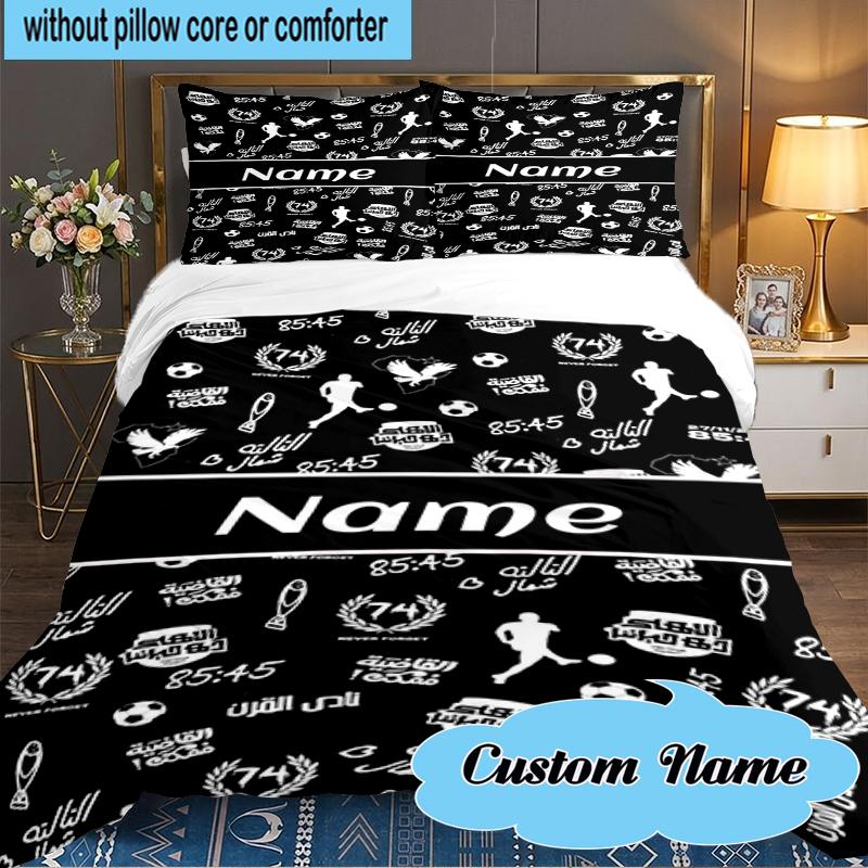 Custom Name Al-Ahly FC Crest Bedding Set 3pcs, Bedding Set Including 1pc Duvet Cover And 2pcs Pillowcases for Bedroom, Dormitory Gift