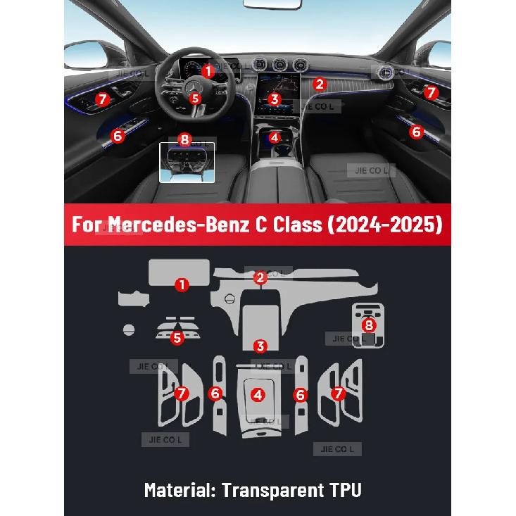 Anti-scratch Car Interior Center Console Media Dashboard Navigation TPU Protector Film For Mercedes Benz C Class 2024 2025