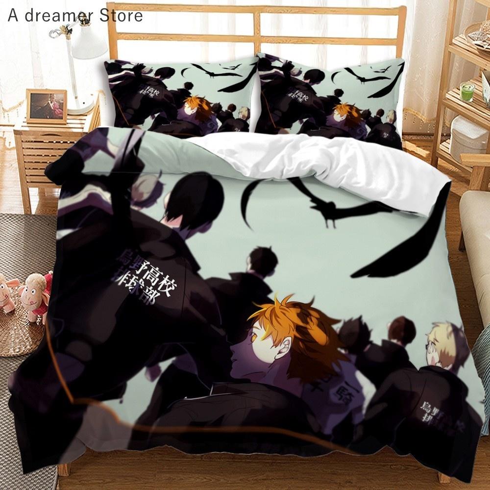 Haikyuu Bedding Set 3D Printed Volleyball Boys Cartoon Anime Duvet Covers Set Luxury Bedclothes For Kids Gift Decor Home