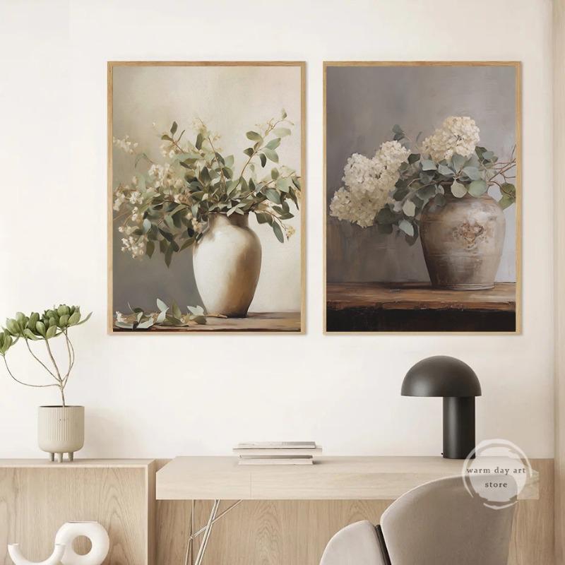 Spring Flowers Painting In Vintage Vase Moody Peonies Rose Poster Vintage  Still Life Art Canvas Print Botanical Farmhouse Decor