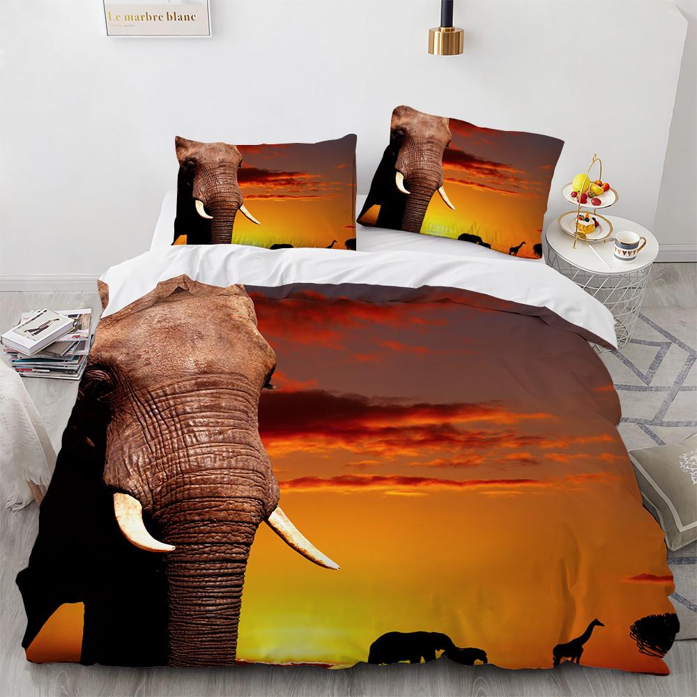 Small Elephant Duvet Cover Set 3D Print Cute Kawaii Wild Animals King Queen Size for Kids Teens Adults Animal Lover Bedding Set