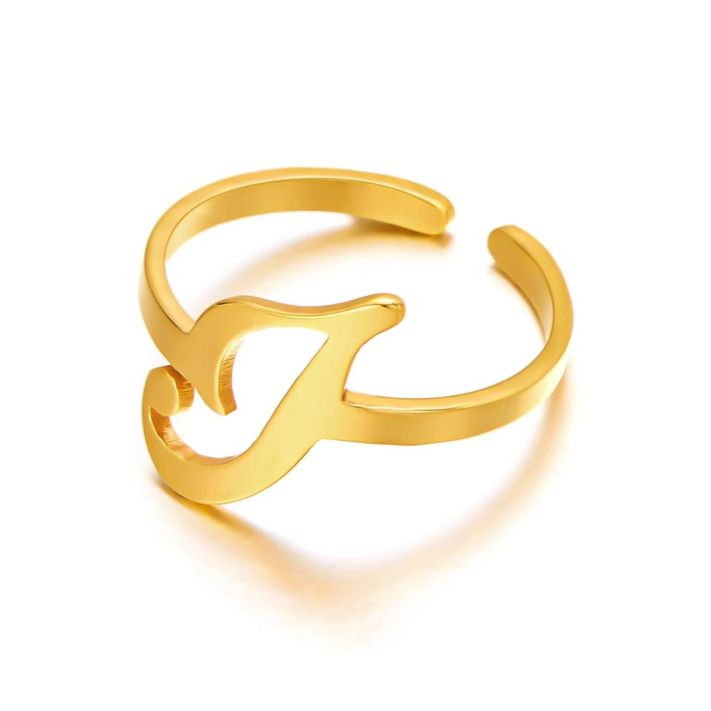 Initial Letter Rings for Women Gold Color Stainless Steel A-Z Letter Adjustable Ring Aesthetic Wedding Christmas Jewelry Gift