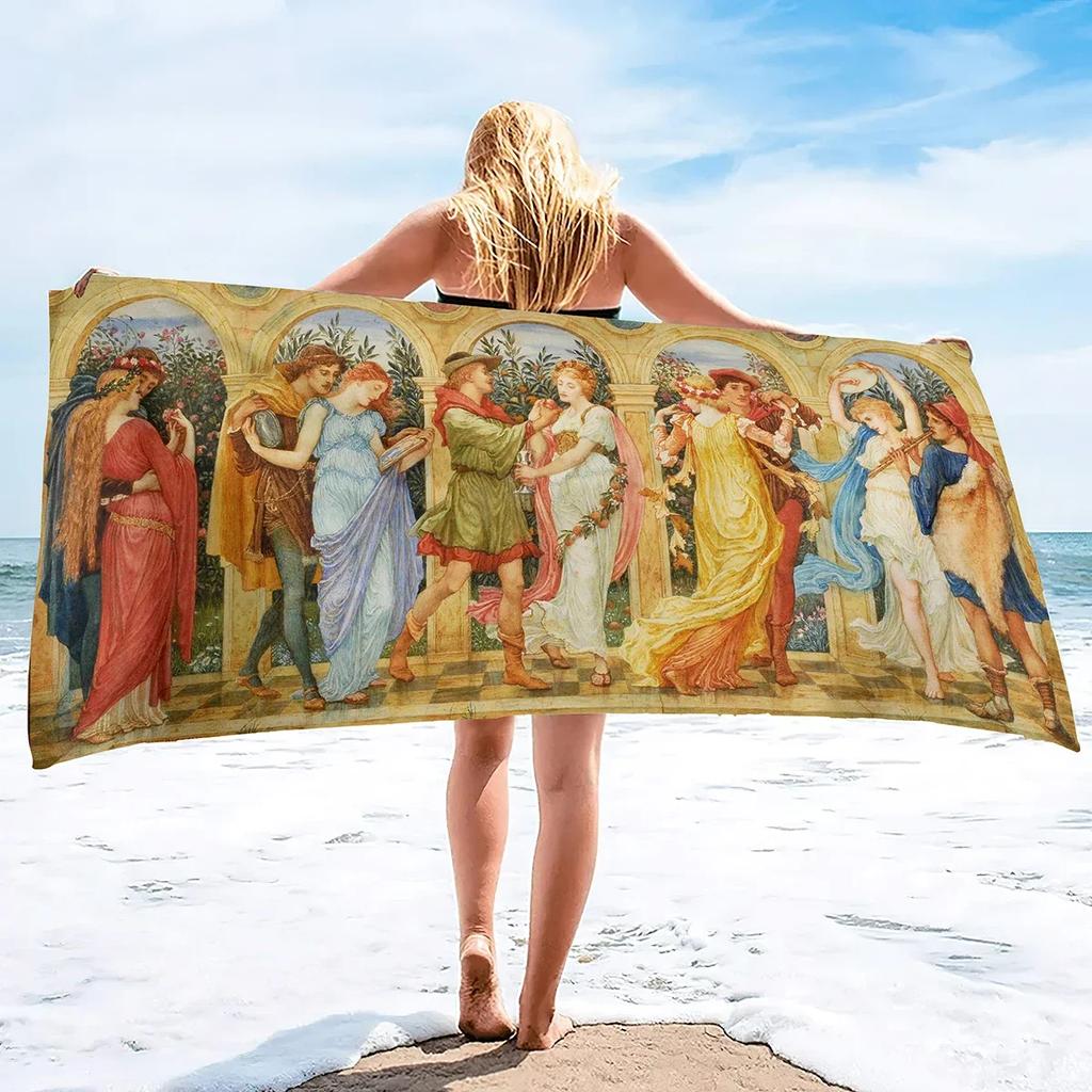 Figure Oil Painting Beach Towel,Travel Towel for Boys & Girls,Quick-Dry & Super Absorbent Beach Blanket for Bath, Pool, Camping