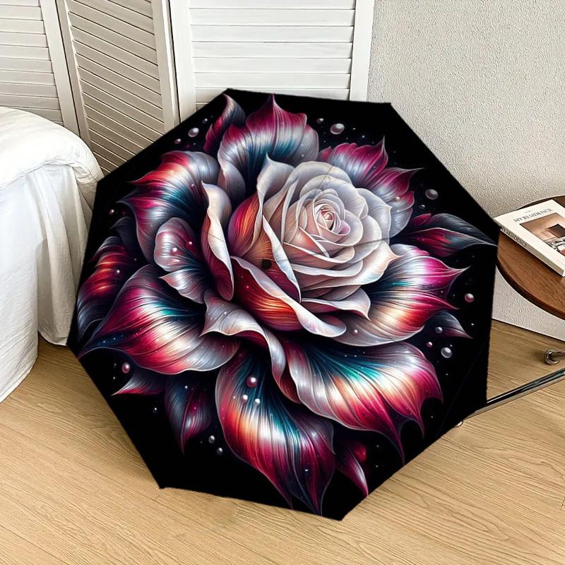 1pc Rose Flower Pattern Umbrella  Automatic Opening and Closing Umbrella, High quality Umbrella, Ideal Gift for Her 184