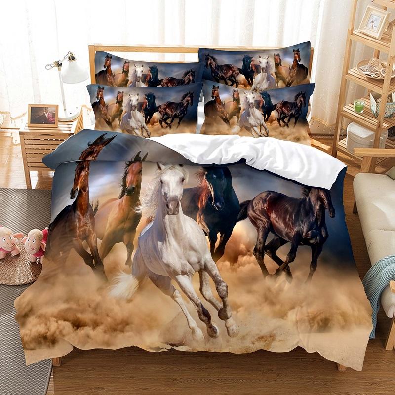 3D Print Animal Series Bedding Set, Deer, Cat, Horse, Dog, EU Twin Single135x200, Full Size Comforter Cover With Pillowcases 3d