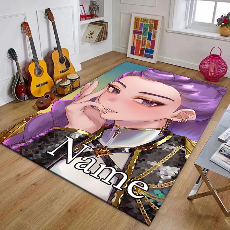 Custom KPop Demon Hunters Mat Personalized Name, Polyester Washable Indoor Entryway Rug, Gift for Christmas, Easter, Thanksgiving Day