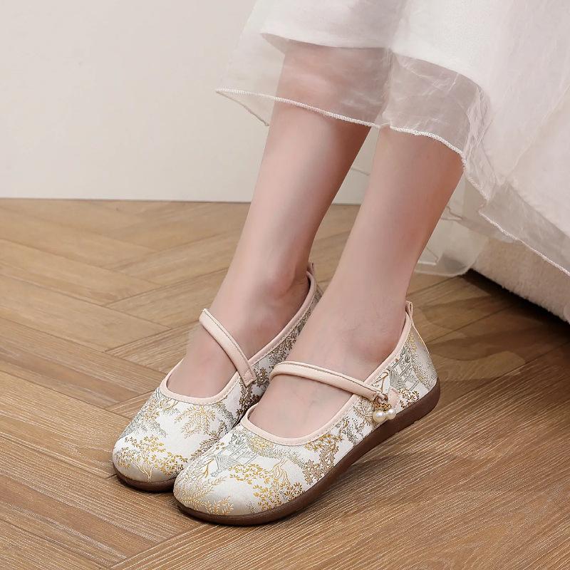 

Летние женские нескользящие туфли Мэри Джейн из ткани на мягкой подошве с мелким вырезом, ретро тканевые туфли, одинарные туфли 35