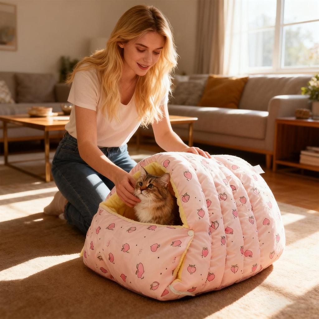 Winter Warm Pet Sleeping Bed Semi-Enclosed Cat House Cat Bedding Nest Kennel Pet Supplies for Small Dog Cats Kitten