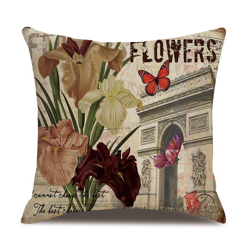 Linen Pillowcase American Rustic Rose Sofa Cushion Cover Retro Style Car Home Soft Decoration