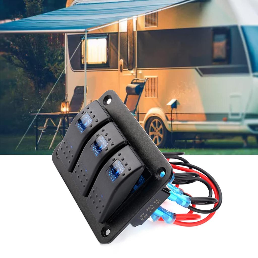3 Reihen Wasserdichter Bootsschalter Wippschalter 12/24V LED Schalterpanel Wohnwagen LED Schaltung