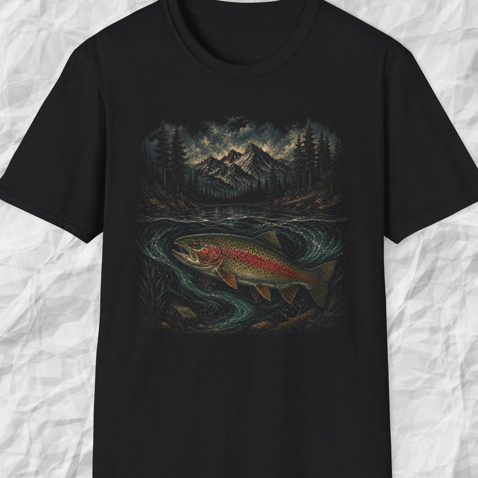 Trout Fishing Shirt, Mountain River Tee, Fish Lover T shirt, Outdoor Fishing Shirt, Cool Fisherman Gift Tee 2XL