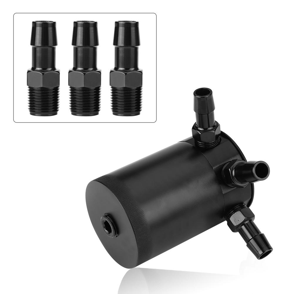 Aluminum Alloy Universal Car 3 Port Oil Catch Can Tank Breather Reservoir Black