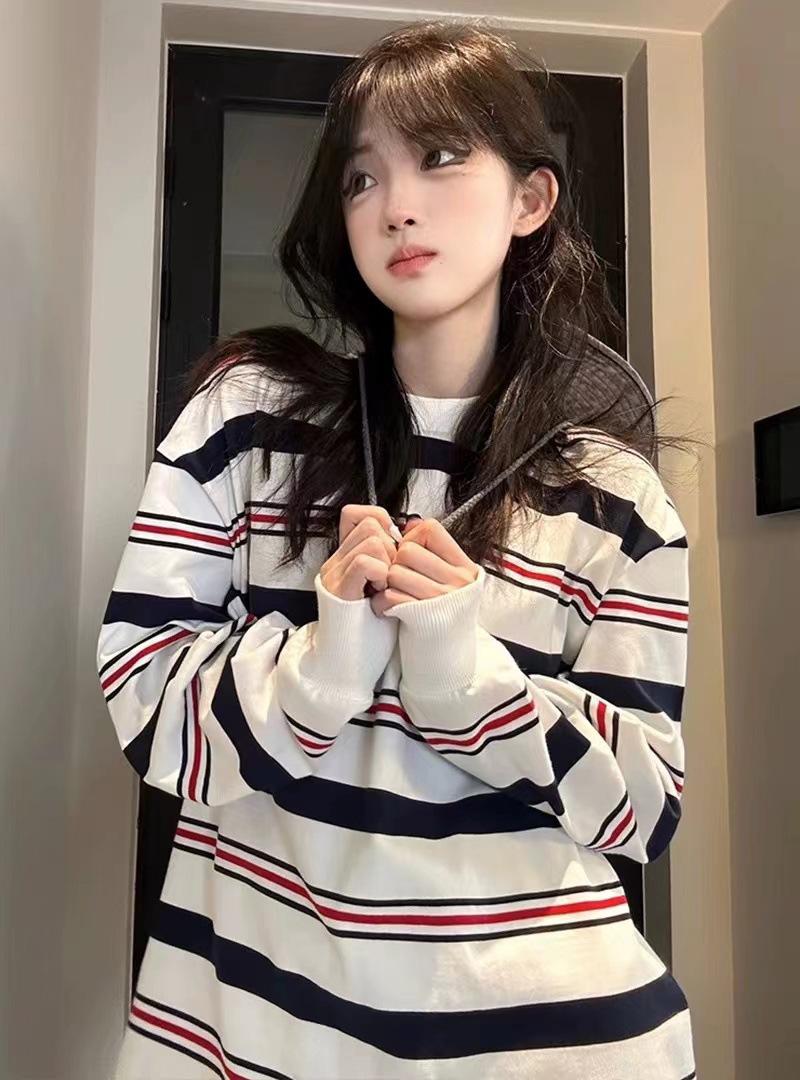 Women s Crew Neck Long Sleeve Striped Sweatshirt Relaxed Fit Elegant Commute Casual Top M
