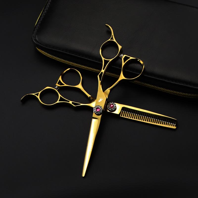 6,0 palce, Freelander Zlatá dutá rukojeť, Nůžky na vlasy, Nůžky na vlasy, Rovné nůžky, Nůžky na ofinu, Zoubkované nůžky