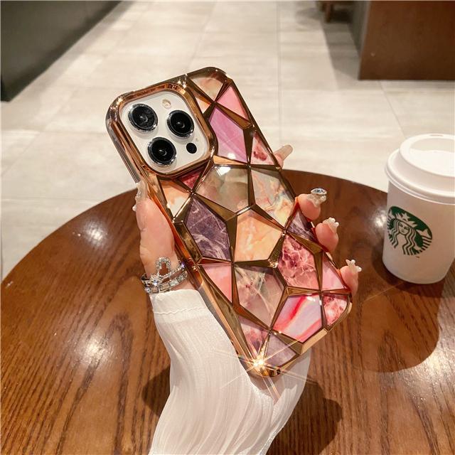 For iPhone 15 Pro Max Luxury Plating Silicone Frame Marble Phone Case For iPhone 11 12 13 14 15 16 Plus Soft Protective Cover