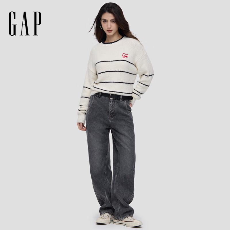 GAP Women's Logo Heart Striped Knit Sweater