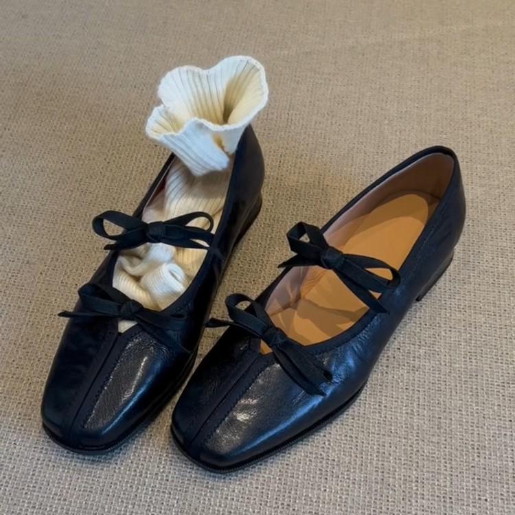 

Балетки из овчины с квадратным носком и неглубоким вырезом, женские туфли-лодочки с бантом на одной педали и толстым каблуком, туфли Мэри Джейн на плоской подошве 40