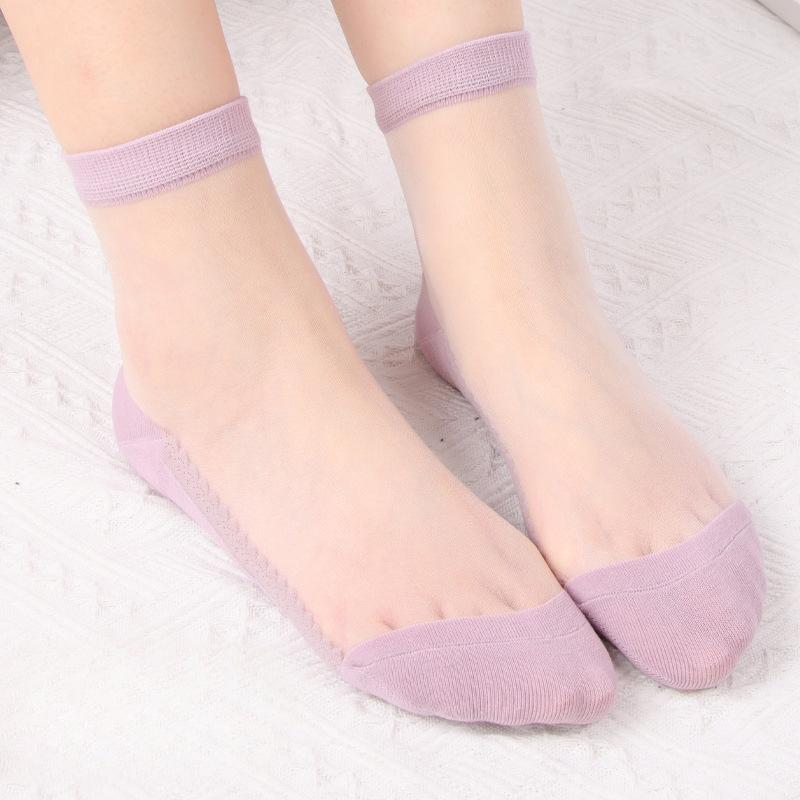 Female Summer New Pure Color Simple Breathable Crystal Stockings
