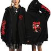 Berserk Anime Hooded Zip-Up Sweatshirt Men Oversized Fleece-Lined Pullover With Drawstring Cap Side Pockets