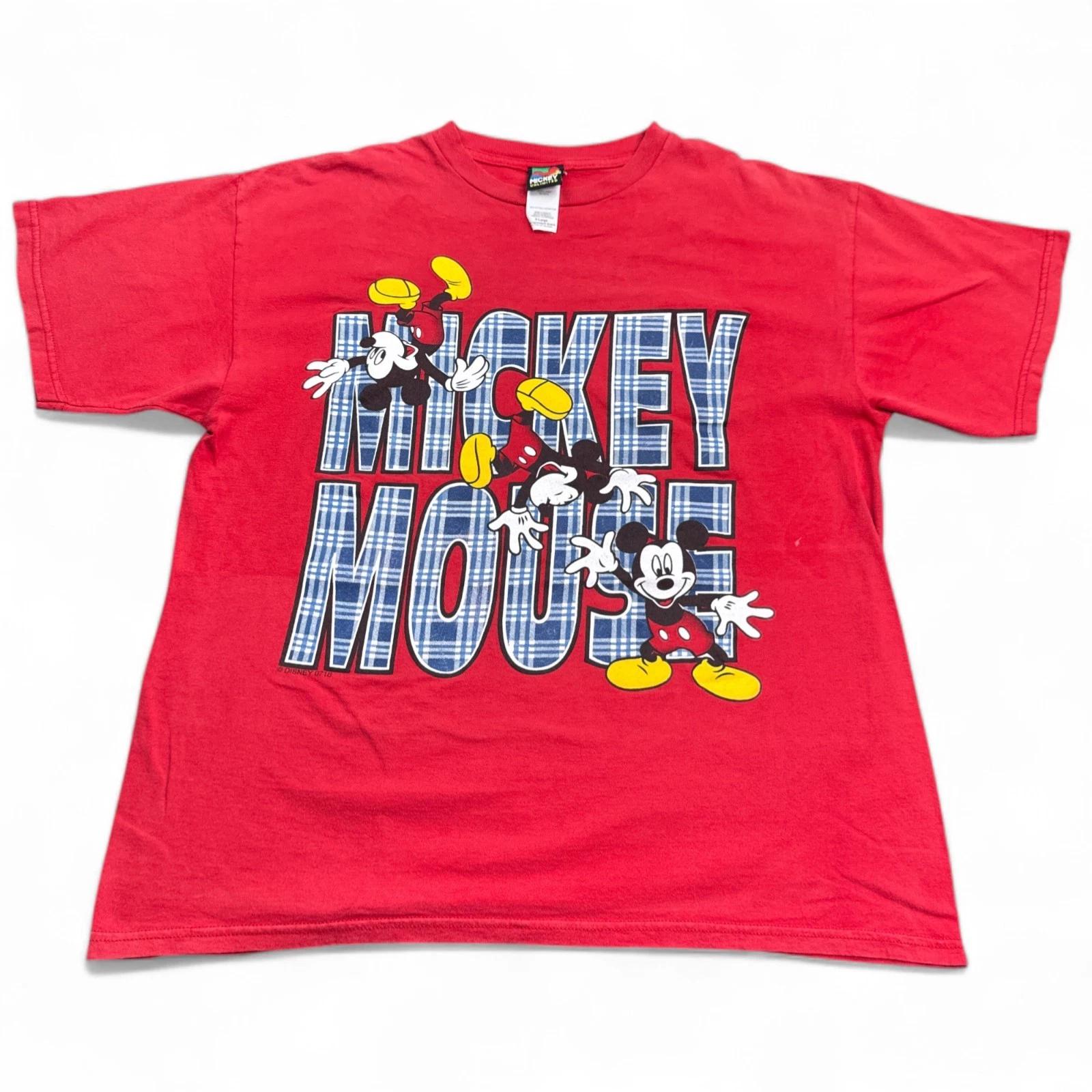 Vintage 90s Disney Mickey Mouse T Shirt Adult Size XL Red Big Print Graphic Tee S