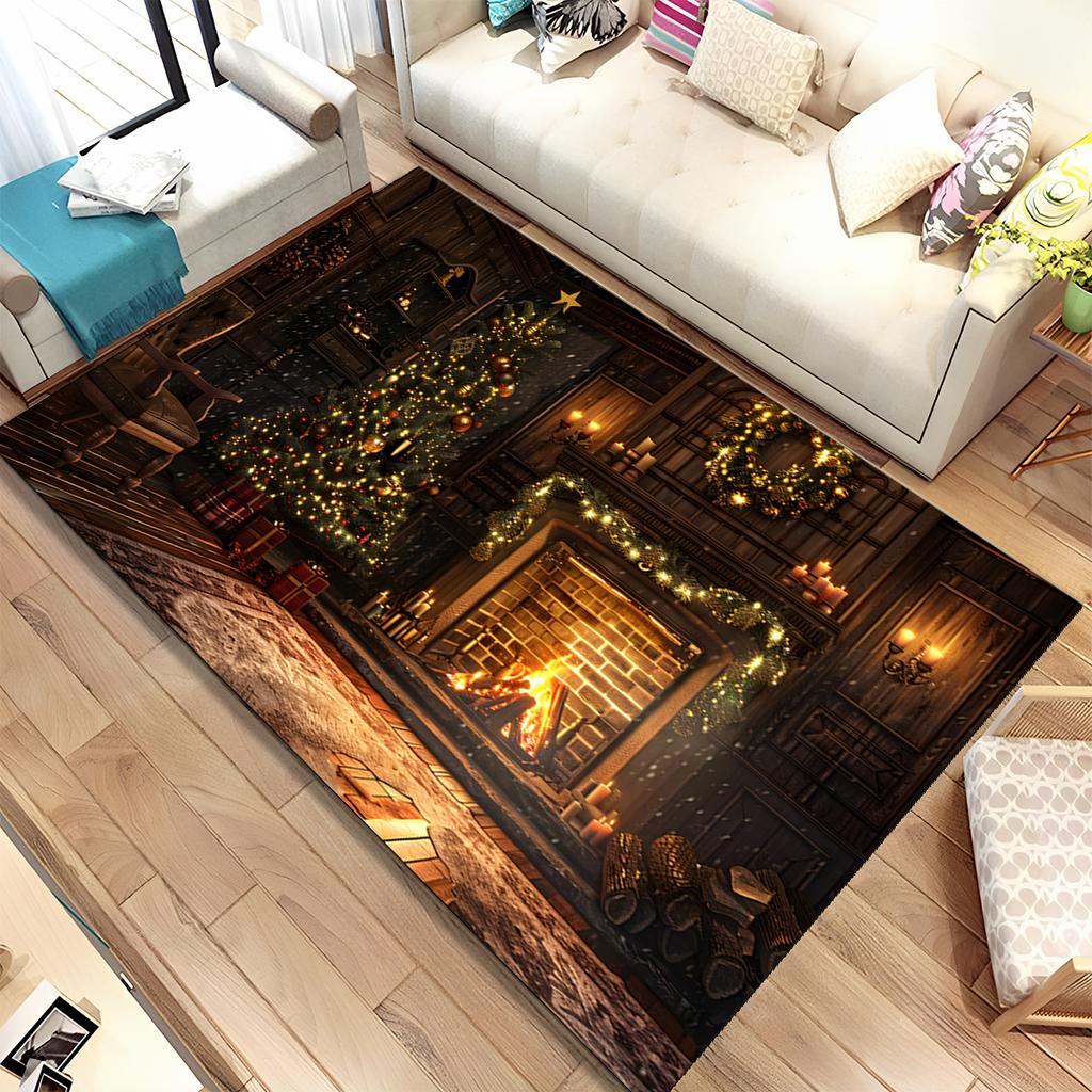 Cute Santa Claus Cartoon Merry Christmas Tree Festival Gift Carpet Rug for Living Room Bedroom Home Sofa Decoration,Non-slip