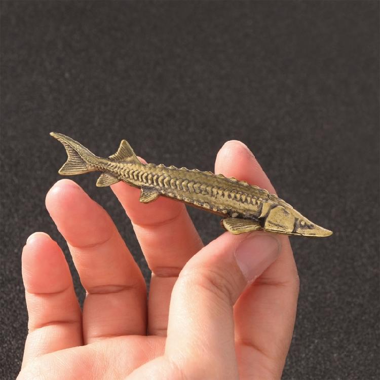 Metal Sturgeon Fish Miniature Figurine Antique Animal Sculpture Decorative Art Piece Ornament for Shelf Desk Gifting