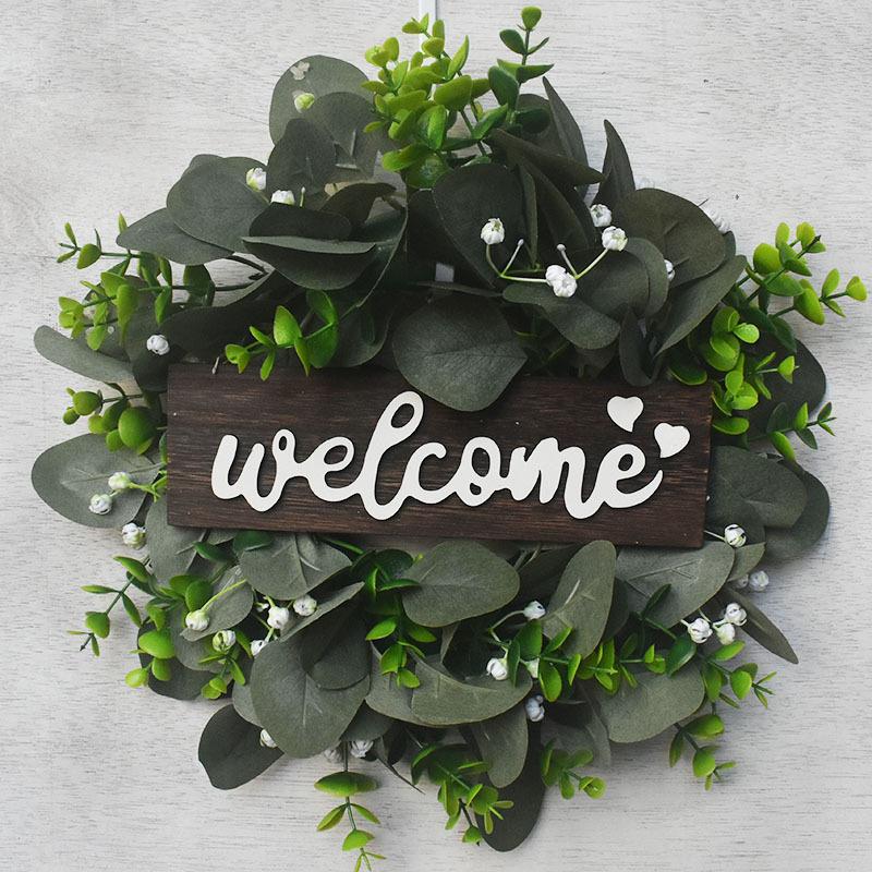 Large American Welcome Simulation Wreath Door Decoration Eucalyptus Wreath Eucalyptus Leaf Wreath Money Leaf Wreath