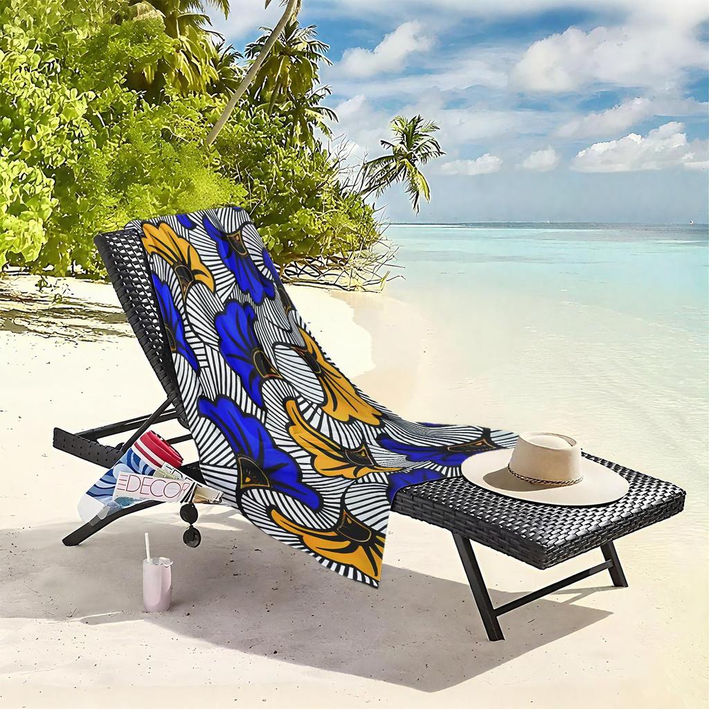 1pc Abstract Floral Pattern in Blue and Yellow 2D Printed Microfiber Beach Towel, quick dry super absorbent. Great for beach