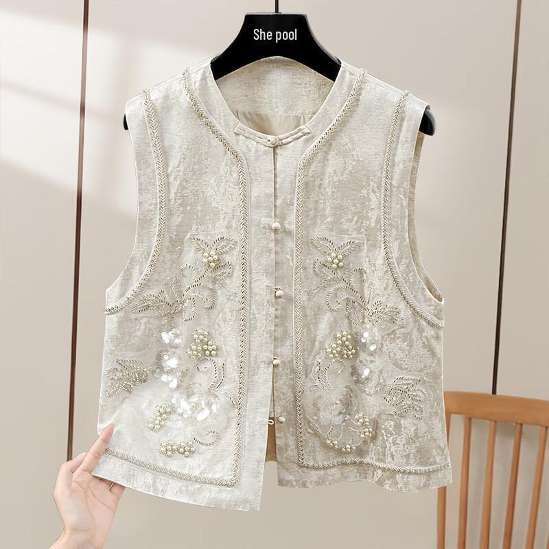 Shechi New Chinese Style Beaded Round Neck Vest